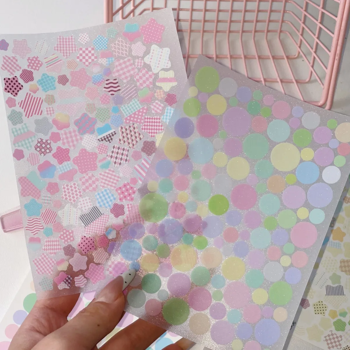 WAKAWAKA Star Dot Scrapbooking Sticker Cute Basic Elements Dual Material PET Glitter Synthetic Paper Journal Planner DIY