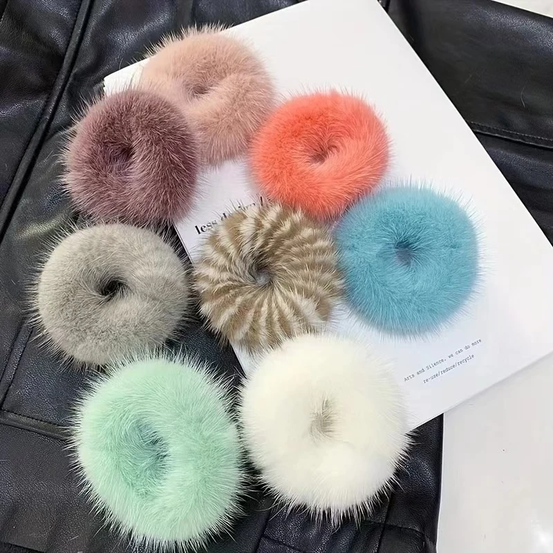 Fashion Hair Rope Real Mink Fur Elastic Bands Woman Luxury Genuine Fur Fluffy Hair Ties Girls Rubber Band Hair Ring Accessories