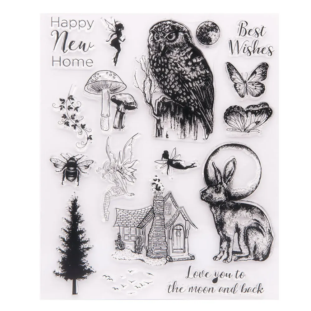 

Fairy Owl Rabbit Set Stamps and Cutting Dies DIY Scrapbook Handbook Transparent Silicone Stamp Rubber Stamp Album Decoration