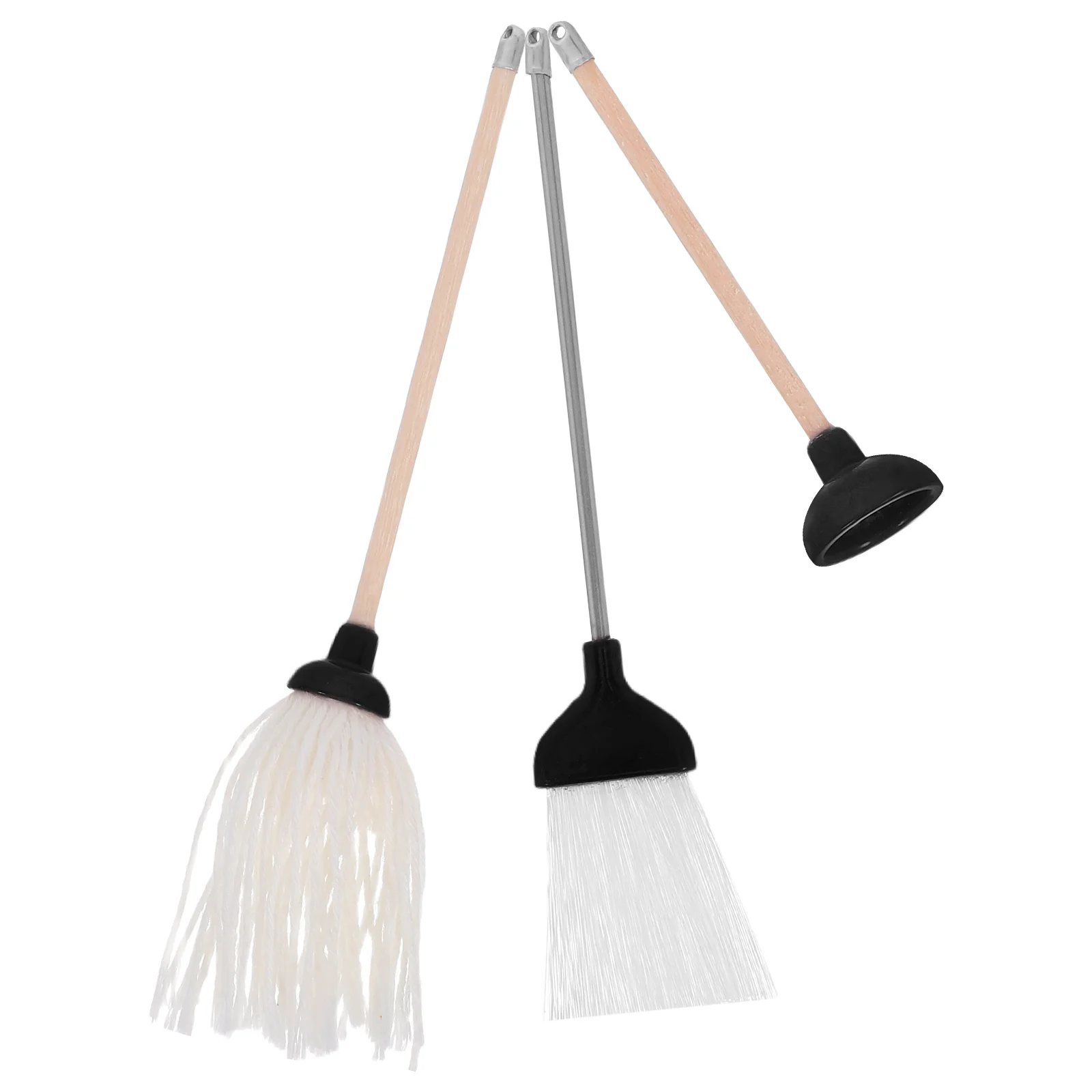 3 pçs mini ferramenta de limpeza kit casa de bonecas em miniatura mop miniaturas e vassouras esfregões