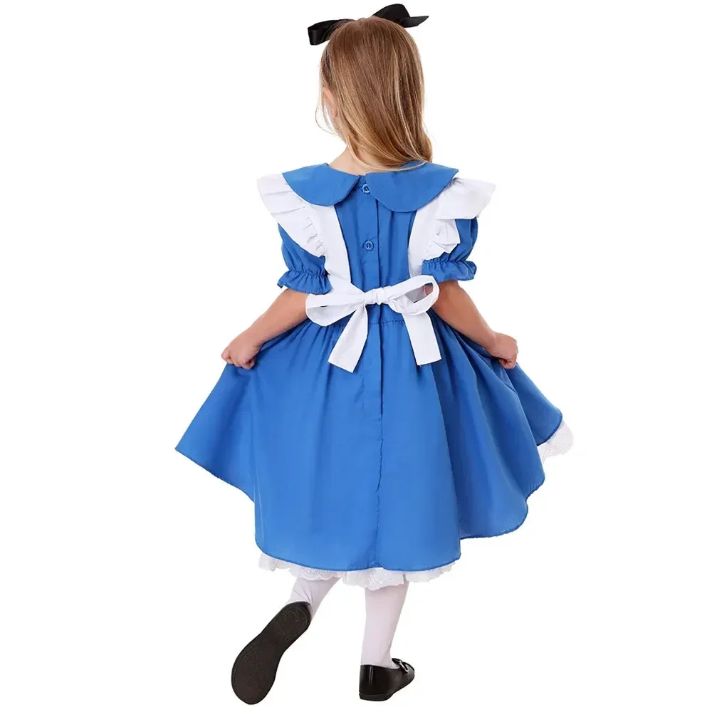 Halloween Kids Party Lolita Cameriera Dress Bambini Ragazza Blu Alice nel Paese delle Meraviglie Cosplay Alice nel Paese delle Meraviglie Costume Ragazze