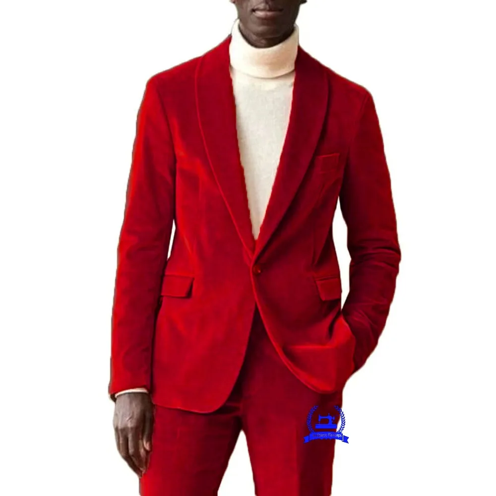 

Men's Velvet Suits 2 Pieces Slim Fit Single Breasted One Button Coat for Wedding Velvet Groom Tuxedos Groomsman Suit