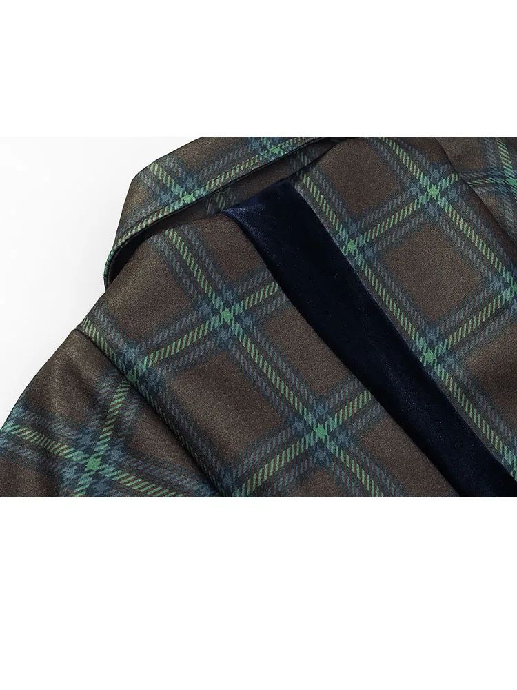 HH Chaqueta de lana a cuadros con doble botonadura y solapa versátil Retro a la moda para mujer, abrigo largo informal estilo capa con temperamento para mujer