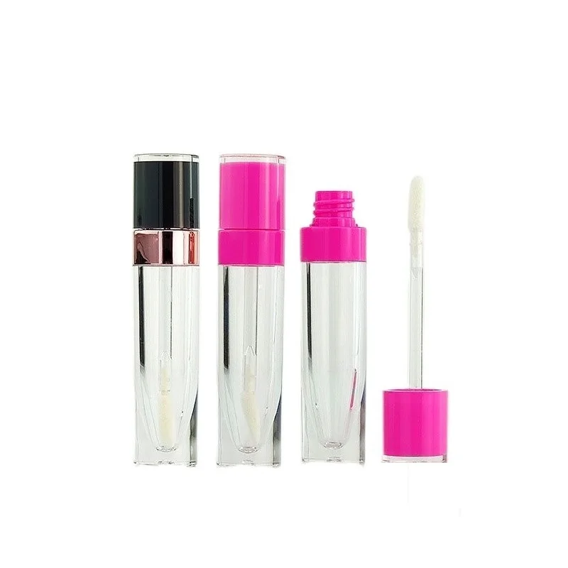 30pcs Empty Lip Gloss Tube  6ml With Wand Pink Black Lid Luxury Cosmetic Packaging Container Clear Lipgloss Bottles