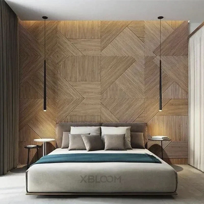 12pcs 50cm 3D wall decor Wood grain slatted wall panel 3D groove texture panel tile living room wall sticker waterproof bathroom