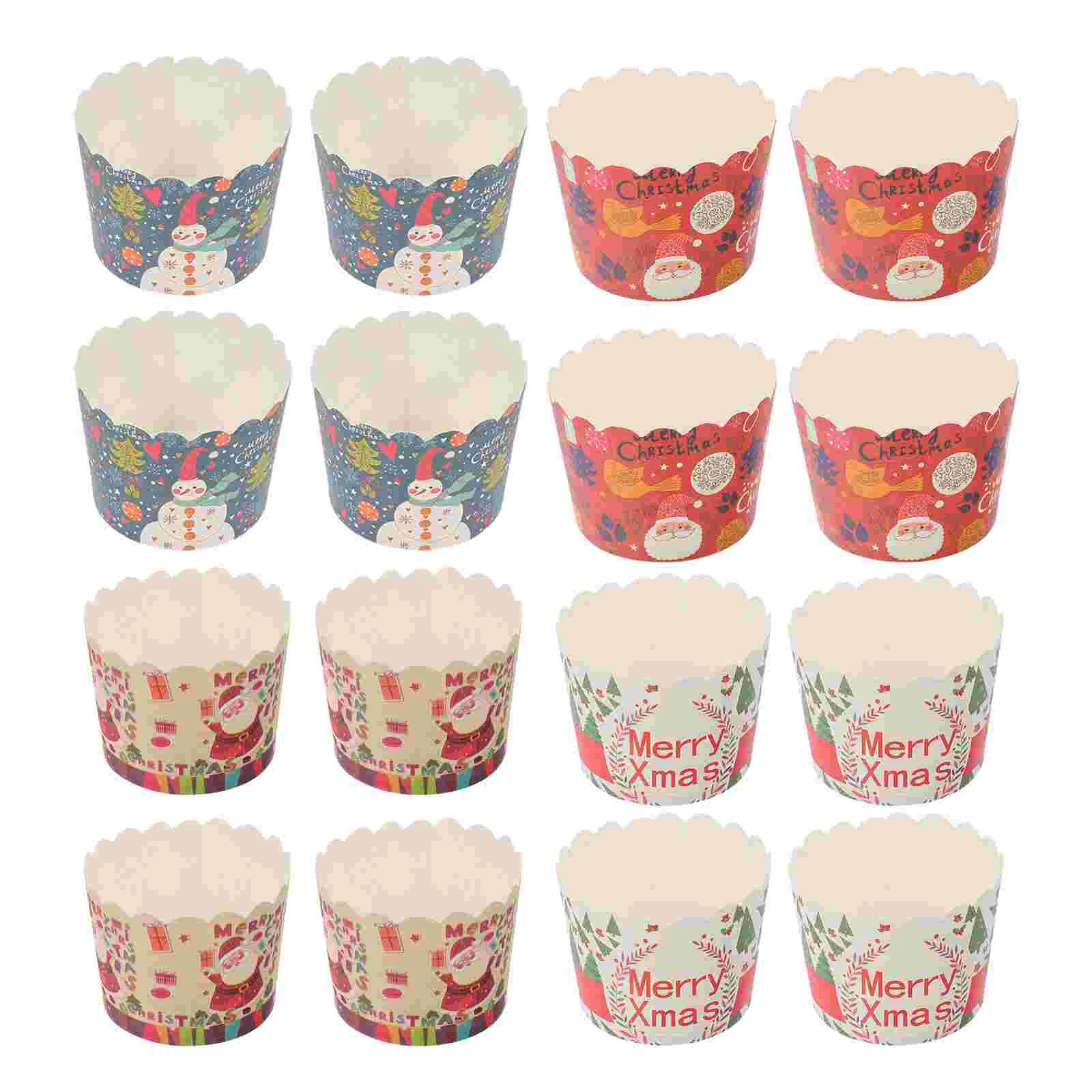 

200 Pcs Christmas Muffin Cups Dessert Molds Hard Patterned Cake Liner Paper Baking Container Supply