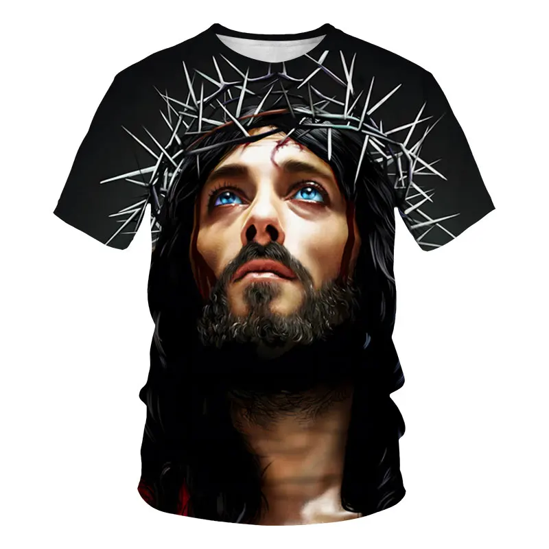 Vintage Men\'s T-shirt Jesus Christ Cross T-shirts Man Summer Streetwears Men Oversized T Shirts Hip-hop Casual Clothes Tops Tee