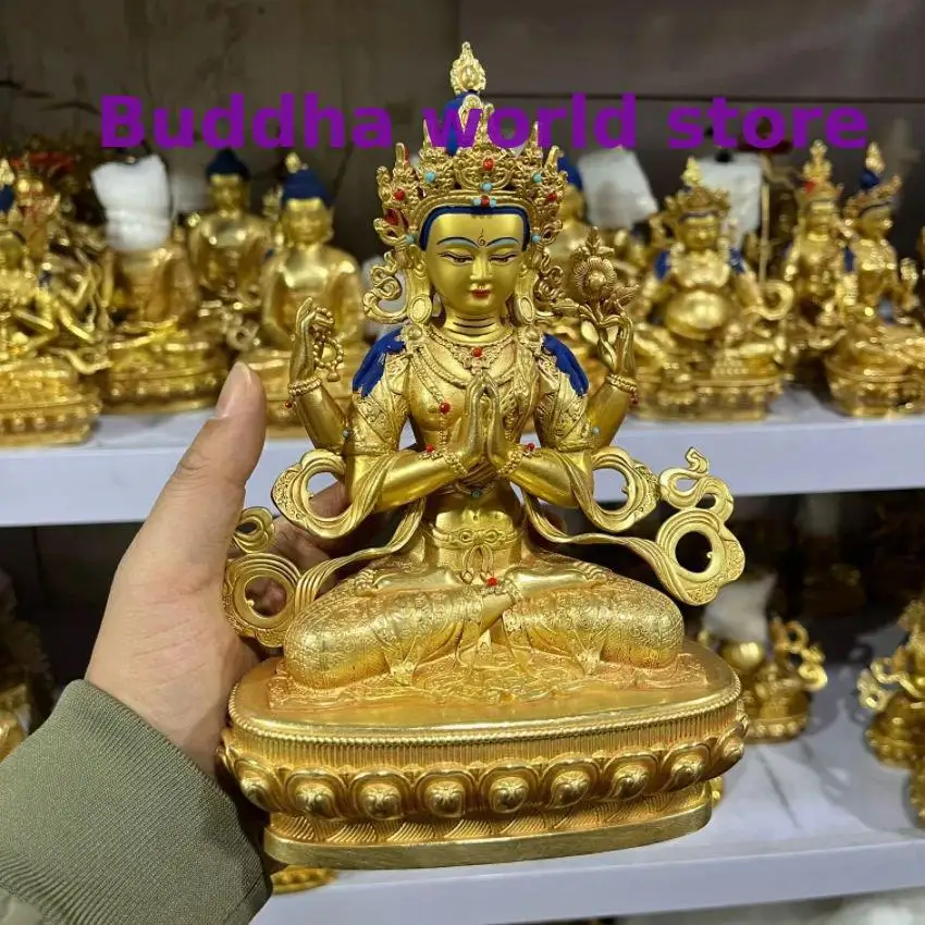 

50% OFF # Nepal Tibet 5A TOP High quality copper Four armed Guanyin PUSA statue Worship Buddha home Family Effective protection