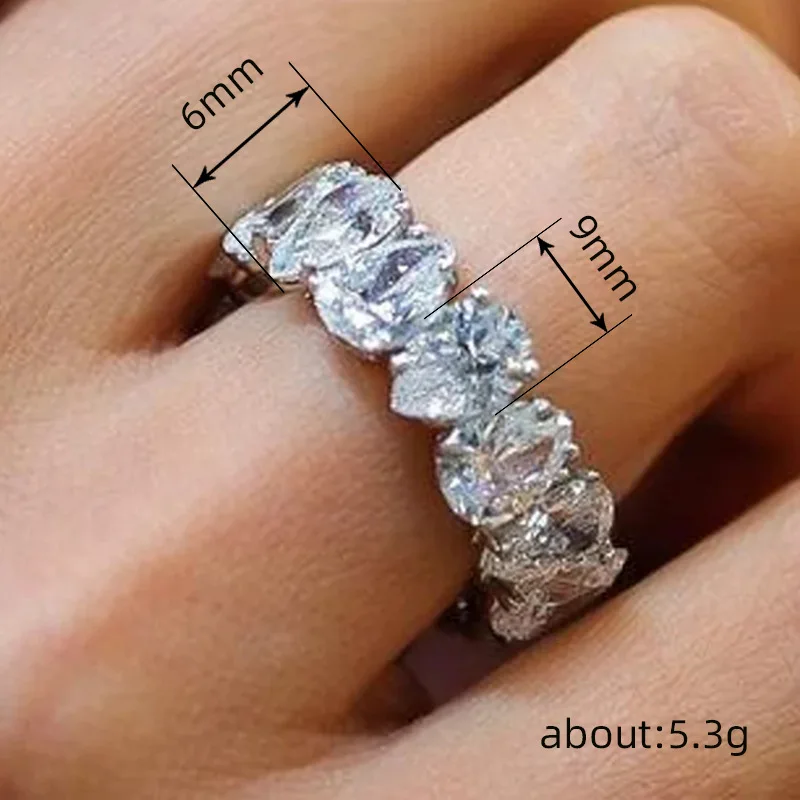 Huitan Birne Kubikzircon Versprechen Ringe für Frauen Silber Farbe Mode Luxus Hochzeit Band Zubehör Bling Bling Weiblichen Schmuck – Detail 5