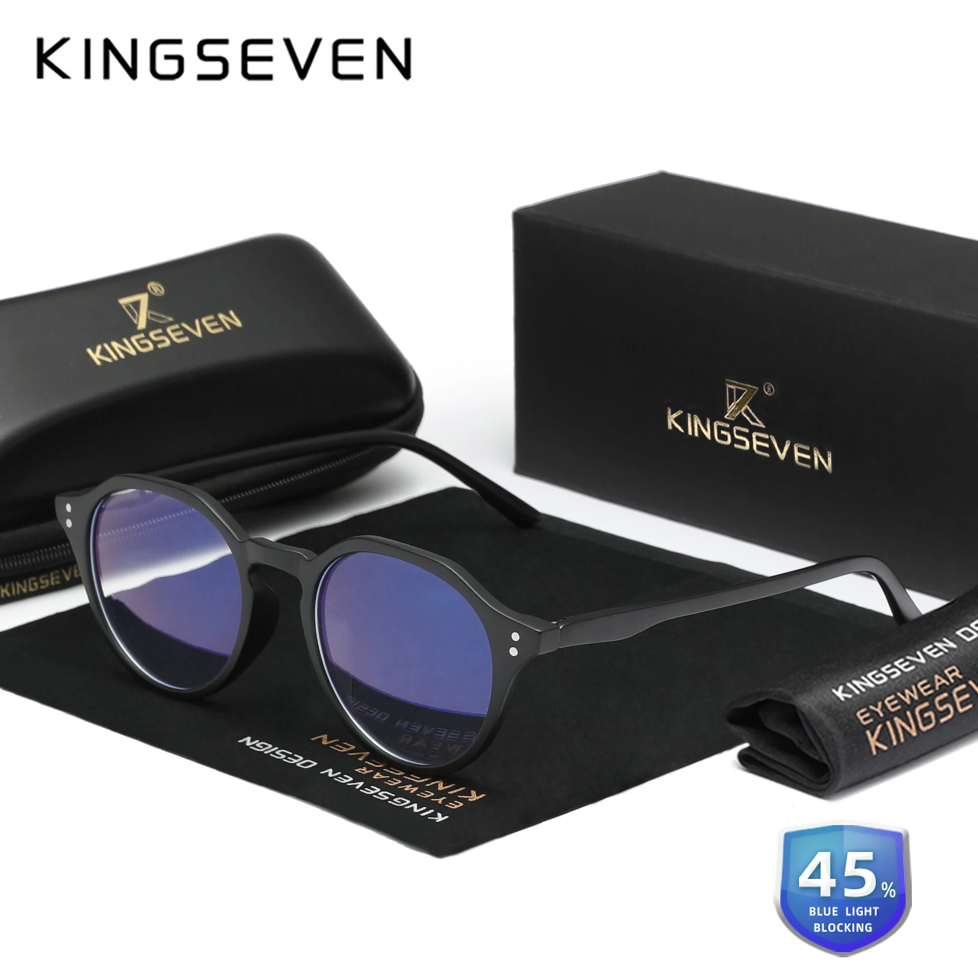 KINGSEVEN Round Blue Light Blocking Glasses Men/Women Students Computer Anti-Blue Ray Eyewear Transparent Lens Eyeglasses