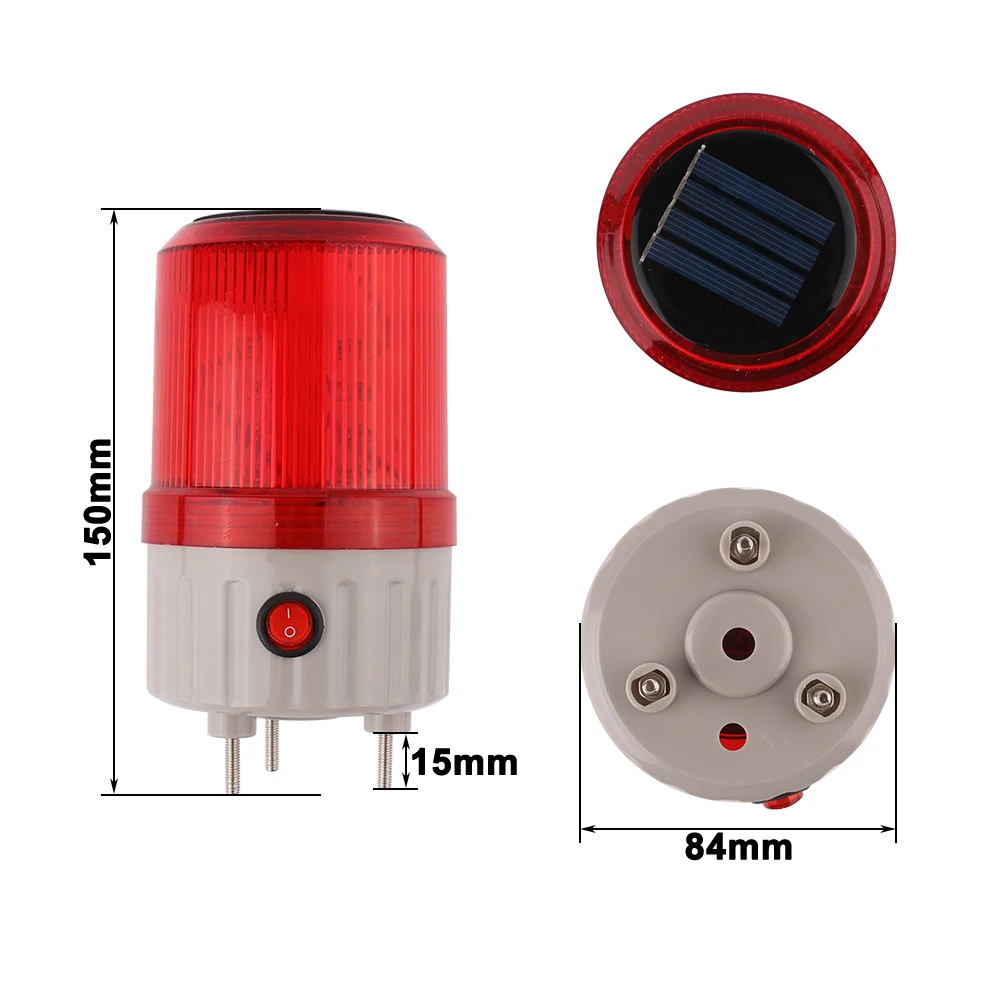 Solar Energy Signal Warning light Indicator Red LED Security Alarm Flashing light without sound