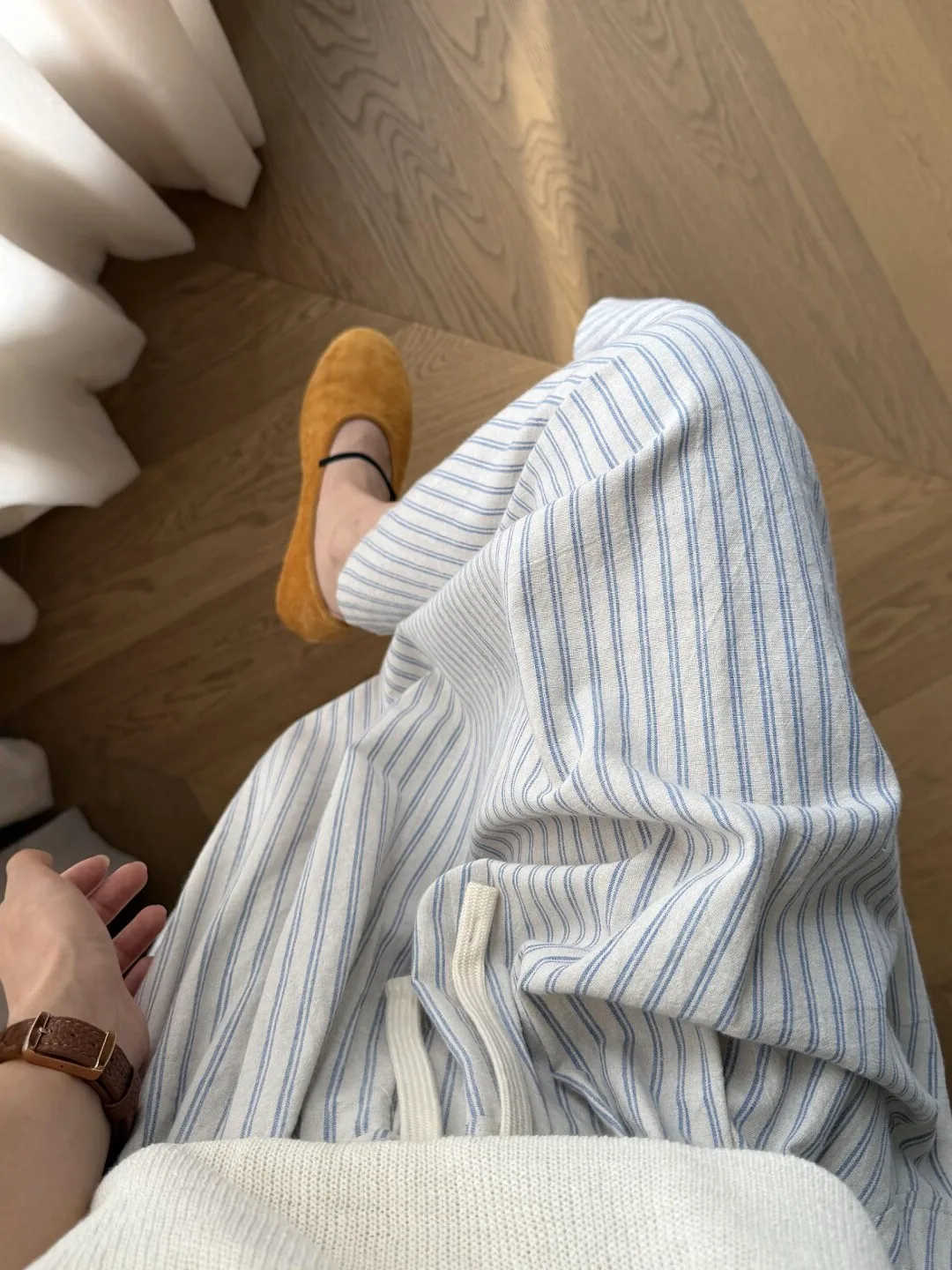 Women's plus Size A-Line Midi Skirt with Belt Stripes Slimming Versatile Pear Shaped Body Casual Korean Style Summer Skirt