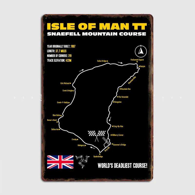 

Isle of Man TT Snaefell Course Map Retro Posters Metal Poster Pub Sign Garage Club Bar Indoor Wall Room Decoration Home Decor