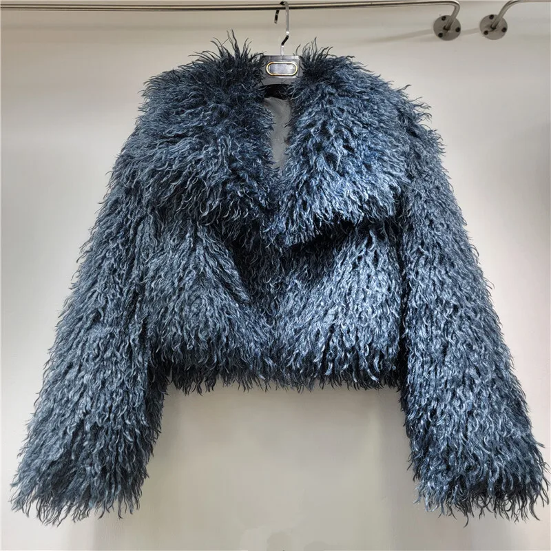 WTHT Fashion New Women's Woolen Faux Fur Plush Jacket 2025 Winter Trendy Lapel Long Sleeves Loose Coat Female 1LS2774