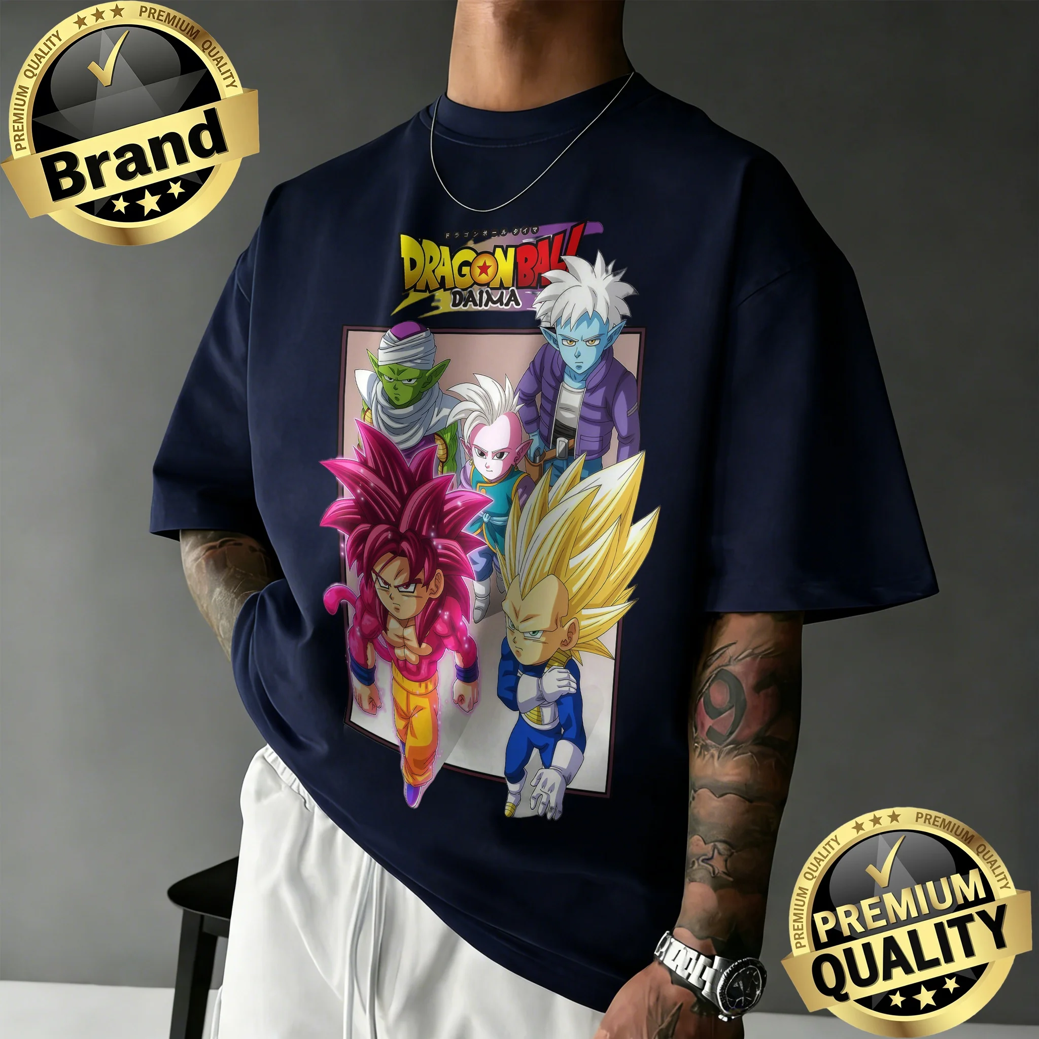 2026 New Arrival Dragon Ball Oversized T-shirt | DAIMA Kid Goku & Vegeta Retro Graphic Print 100% Cotton Casual Tee for Family view 2