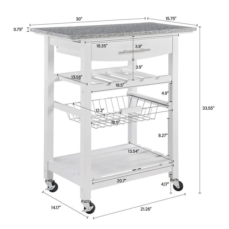 Mobile Rolling Kitchen Island Trolley Serving Cart with Underneath Drawer & Slide-Out Wire Storage Basket