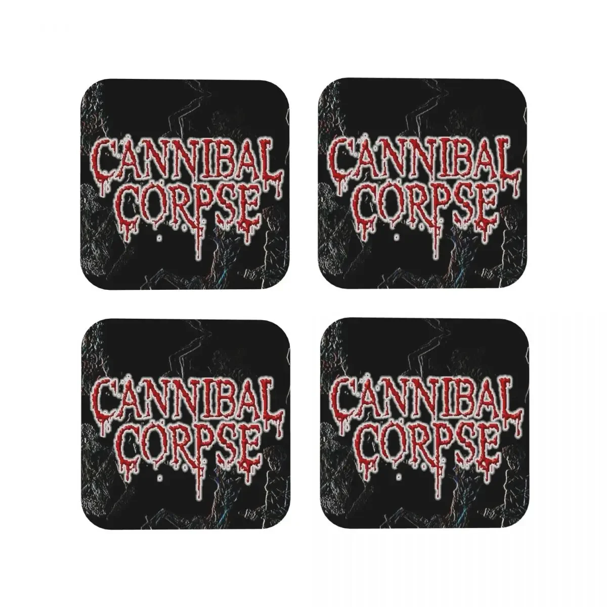 

Cannibal Corpse Metal Skateboard Coasters Kitchen Placemats Insulation Cup Coffee Mats For Decor Home Tableware Pads Set of 4