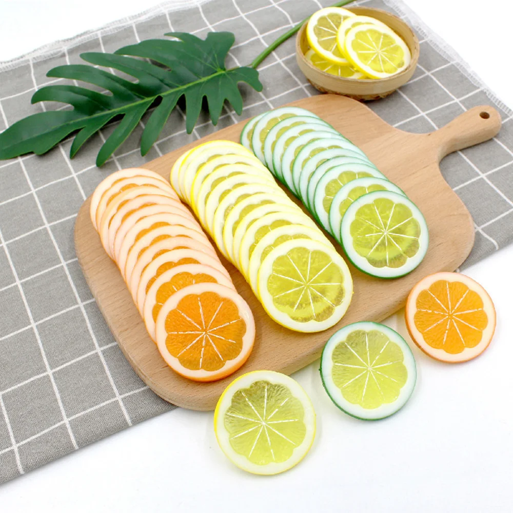 6 Stück Realistische Künstliche Fruchtscheiben - Simulierte Orange, Kiwi, Erdbeere, Banane als Requisiten für Küchendekoration & Fotografie – Detail 5