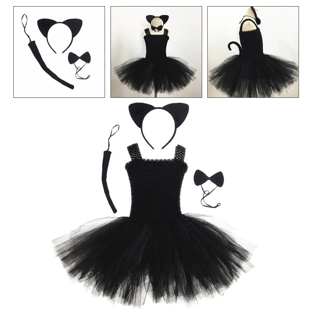 Cat Skirt Suit Kids Cosplay Dress Girls Mesh Tutu Performing Children's Costume Kit Halloween Dresses