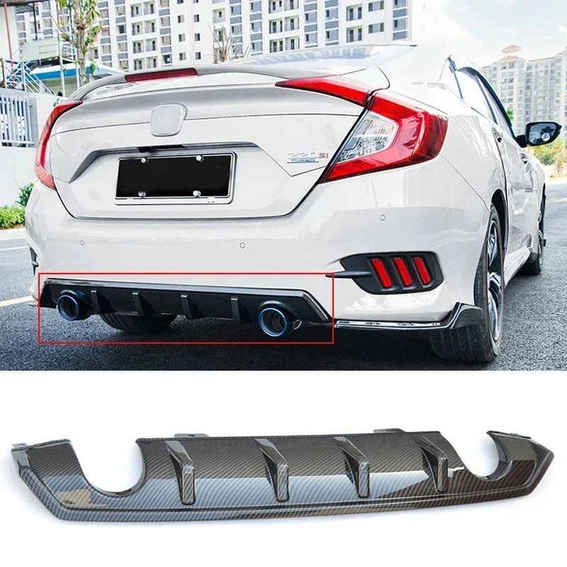 Rear Lower Bumper Diffuser Lip Cover With Dual ABS Special Outlet Pipe Exhaust Decor For Honda Civic 2016-2017 Car Accessories