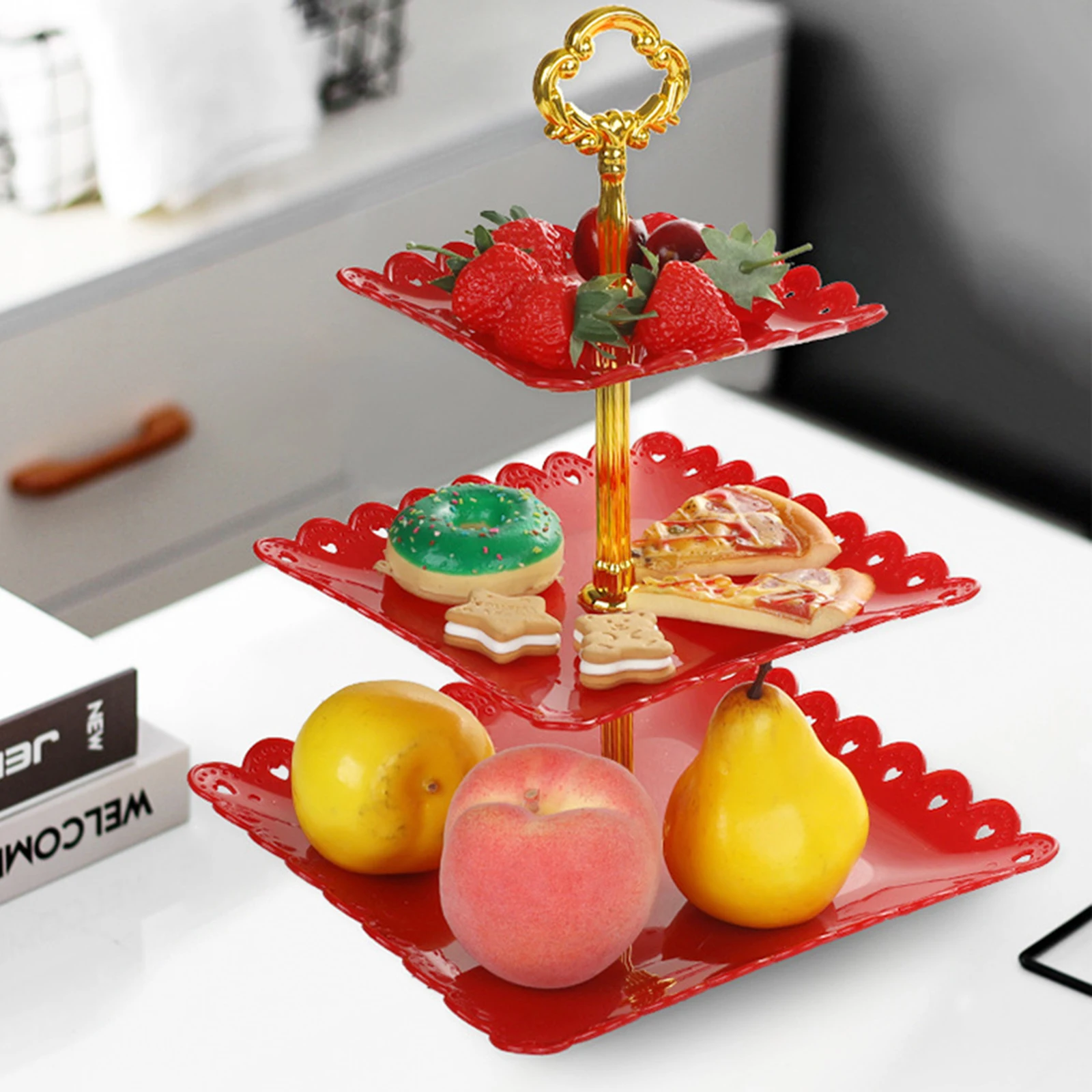 

3 Tiers Cake y Bowl Black Abs Food Trays Dessert Plate Cupcake Holder Tiered Display Set Wedding Banquet Party