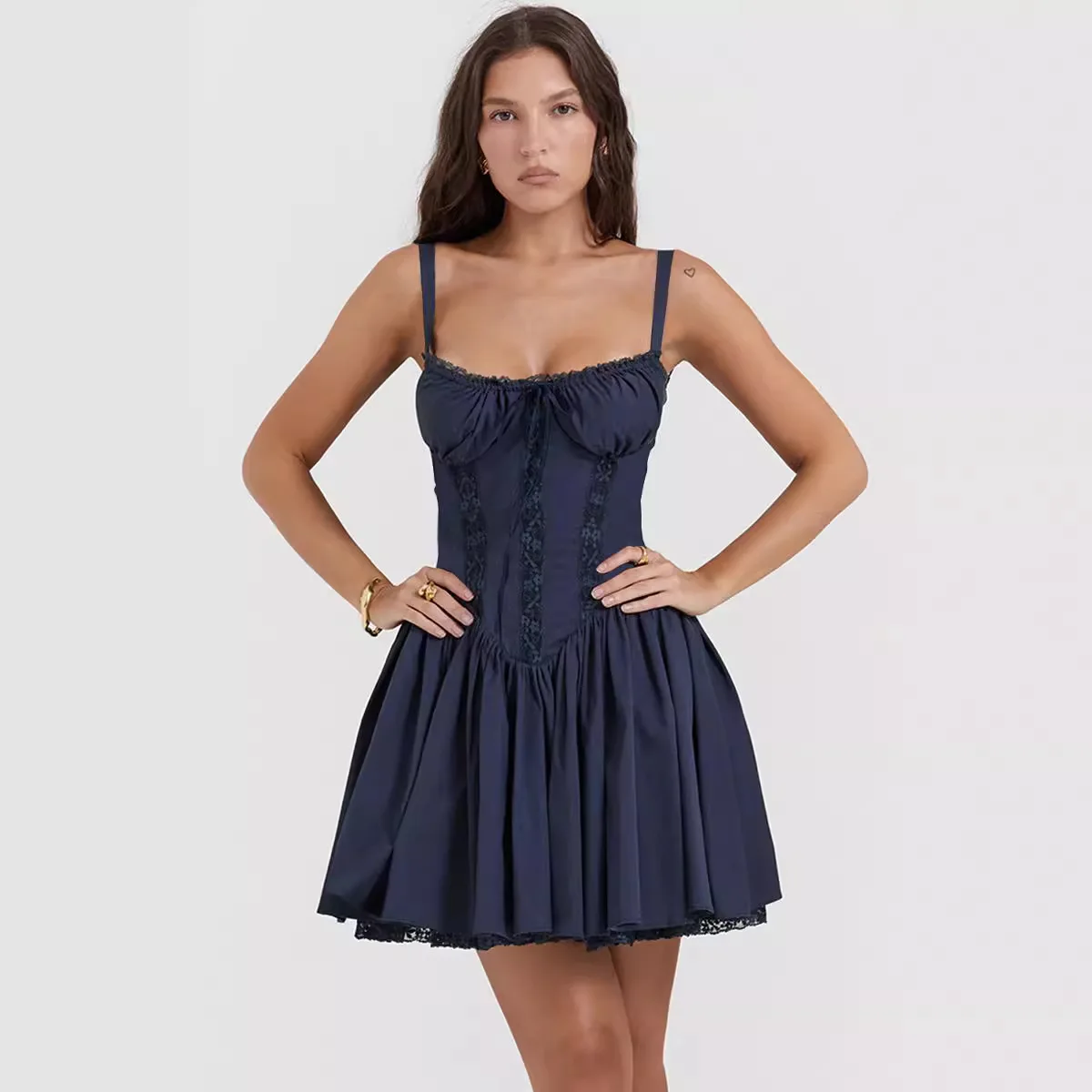 

Summer Ladies Suspender Dress Sexy Lace Splicing Waist