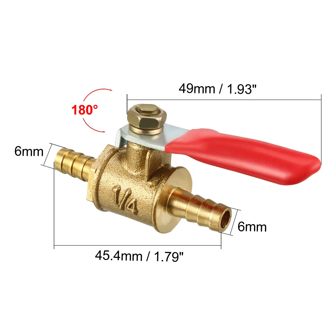 5Pcs 6/8mm Brass Barb x Barb Mini Ball Valve 180Degree Operation Handle Brass Valve Connector Joint Pipe Fitting Coupler Adapter