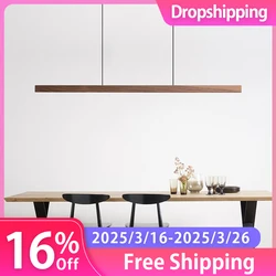 Customized Wooden Pendant Lights Hanging Lamp Table LED Long Linear Light Kitchen Island Lighting for Dining Living Room Office