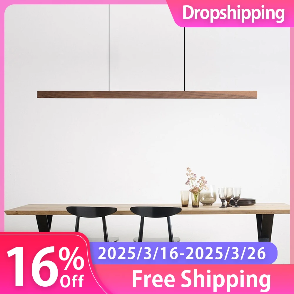 Customized Wooden Pendant Lights Hanging Lamp Table LED Long Linear Light Kitchen Island Lighting for Dining Living Room Office