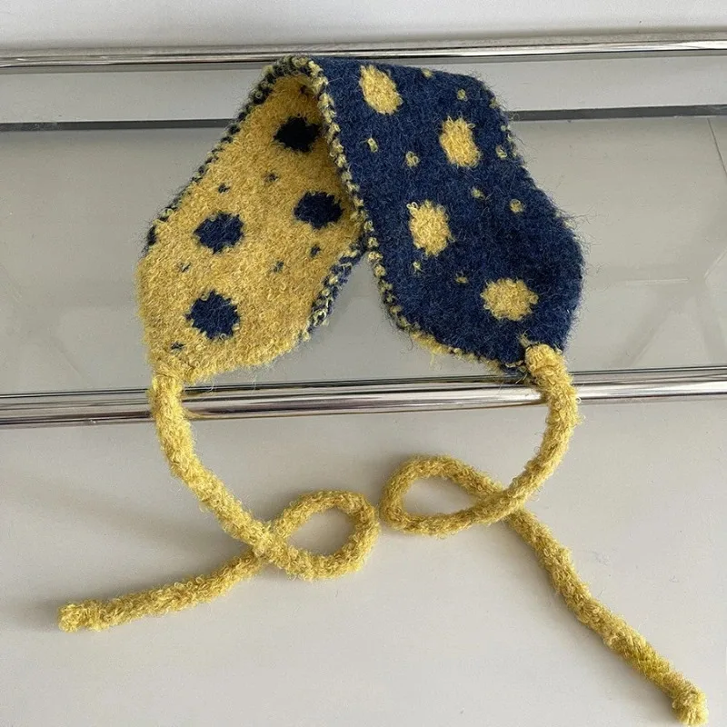 

Korean Ins Polka Dot Jacquard Contrasting Color Knitted Headscarf Women Autumn and Winter Warm Ear Protection Versatile Earmuffs