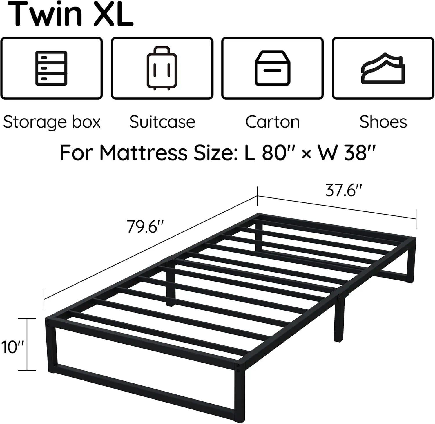 10 Inch Twin Xl Bed Frames, Mattress Foundation With Steel Slat Support, No Box Spring Needed, Easy Assembly, Black