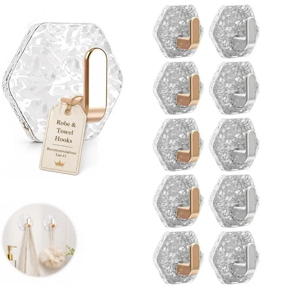 5Pcs Hexagonal Shape Self Adhesive Hooks Heavy Duty Water Ripple Texture Wall Hooks Removable Rustproof Adhesive Hooks