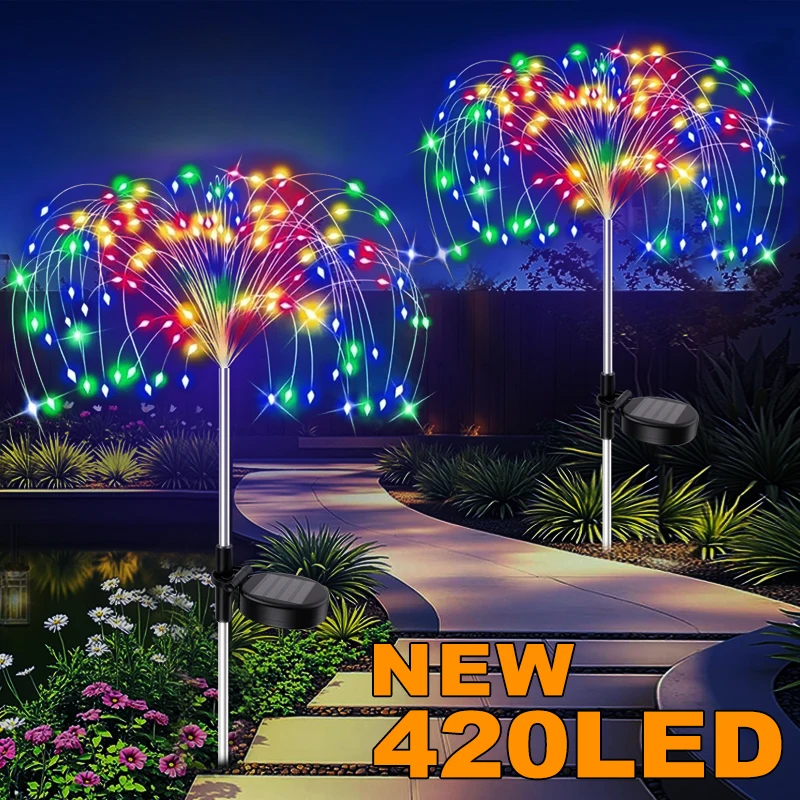 

420LED Firework Lights Garden Decor Solar Power Outdoor Waterproof Pathway Flowers Lights for Patio Walkway Yard