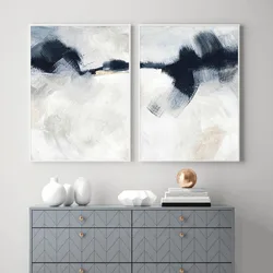 Abstract Gray Navy Blue Beige Posters and Prints Canvas Painting Neutral Modern Wall Art Picture for Living Room Home Decoration