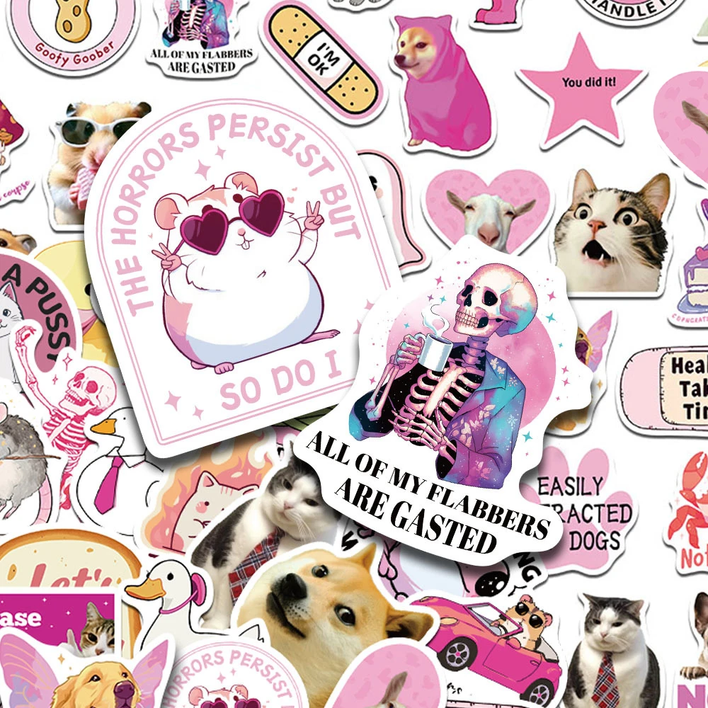 10/30/50 Stück Cartoon Rosa Lustige Aufkleber Witzige Tier-Hunde-Katzen-Meme-Graffiti-Sticker DIY Skateboard Helm Handy Wasserdichte Aufkleber