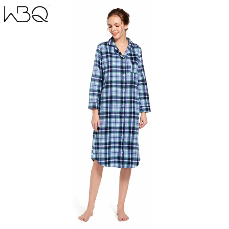 

Night Dress Cotton Nightgowns Women Classic Plaid Sleep Shirts Women's Nightgown with Chest Pocket Pajama Shirt Long Sleeve