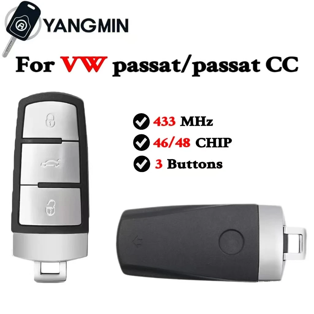 

YANGMIN Smart Remote Car Key For 2004-2015 VW Passat B6 3C B7 Magotan CC 3C0959752BG 3C0959752BA 3 Button 433MHz ID46/ID48 Chip