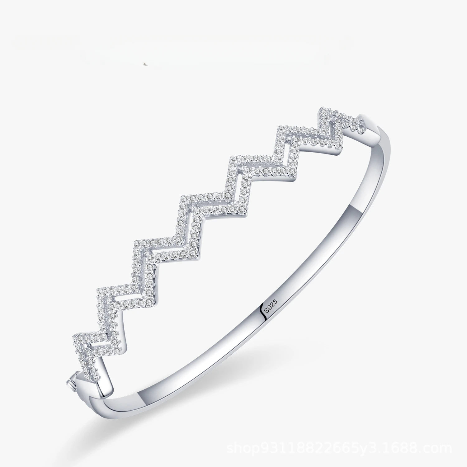 New S925 Silver Wave Shaped Bracelet for Women with European and American Fashion Temperament, Open Mouth Bracelet