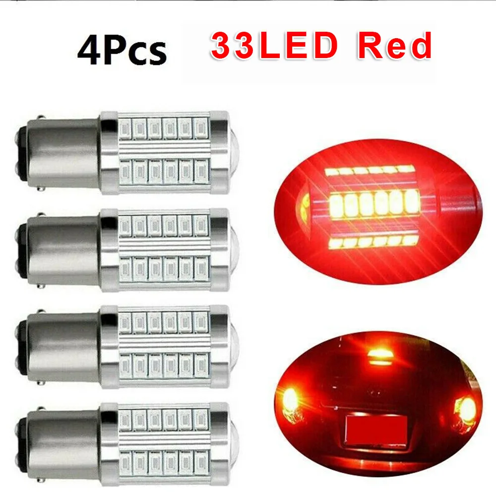 

4 шт., 12 В постоянного тока, 33 светодиода, Canbus, лампа заднего стоп-сигнала, лампа дневного света 1157 BAY15D P21/5 Вт 5630, красные светодиодные фонари