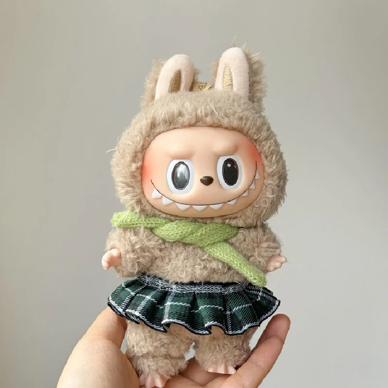 New Labubu Christmas Plush Doll Plaid Skirt Wool Doll Diy Accessories, Mini Doll Plaid Skirt Fashion Matching Diy Manual Produc