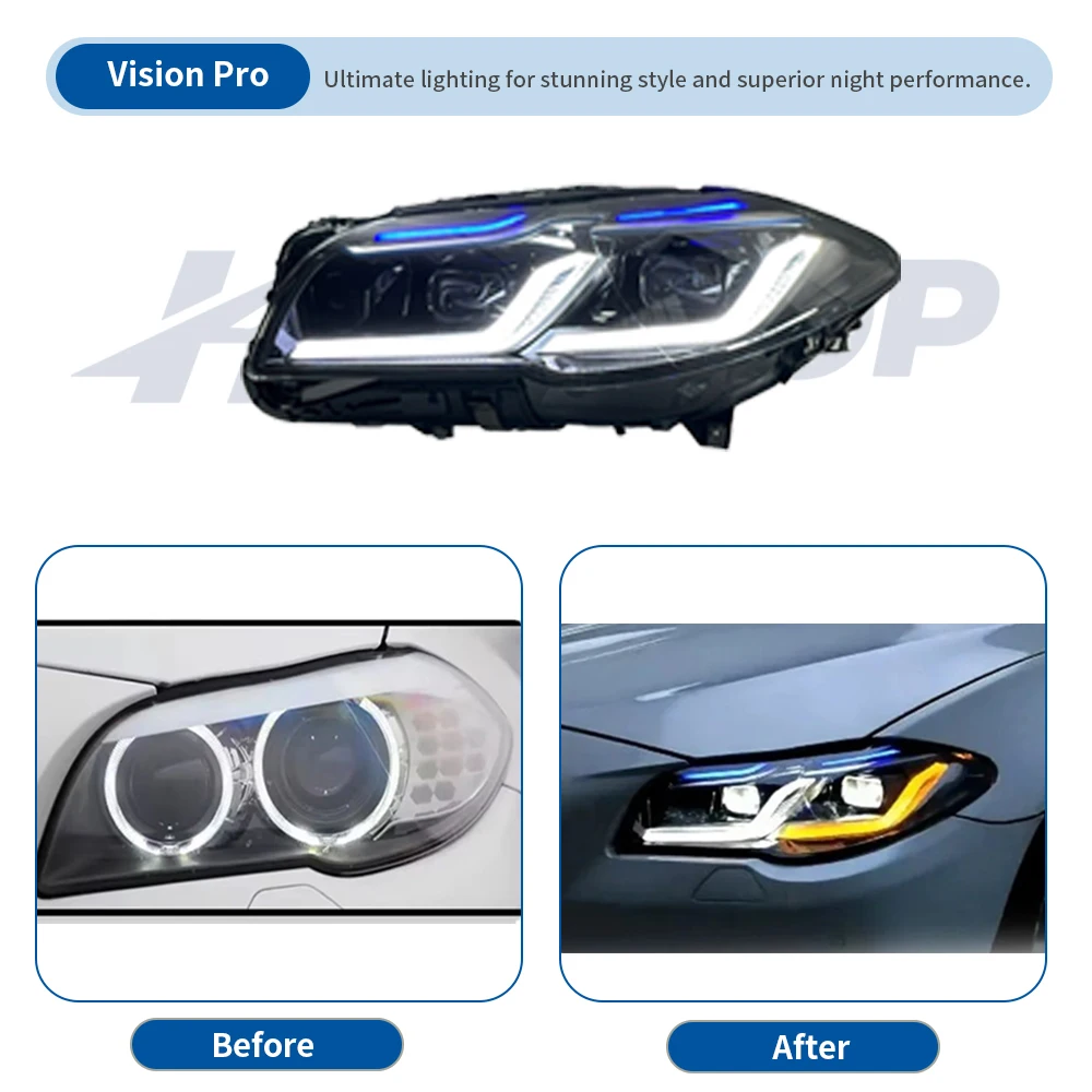 F10 Headlight 2011-2017 5 Series Dual Color Upgrade Modified DRL Ikon Style Car LED Head Lamp Plug and Play for