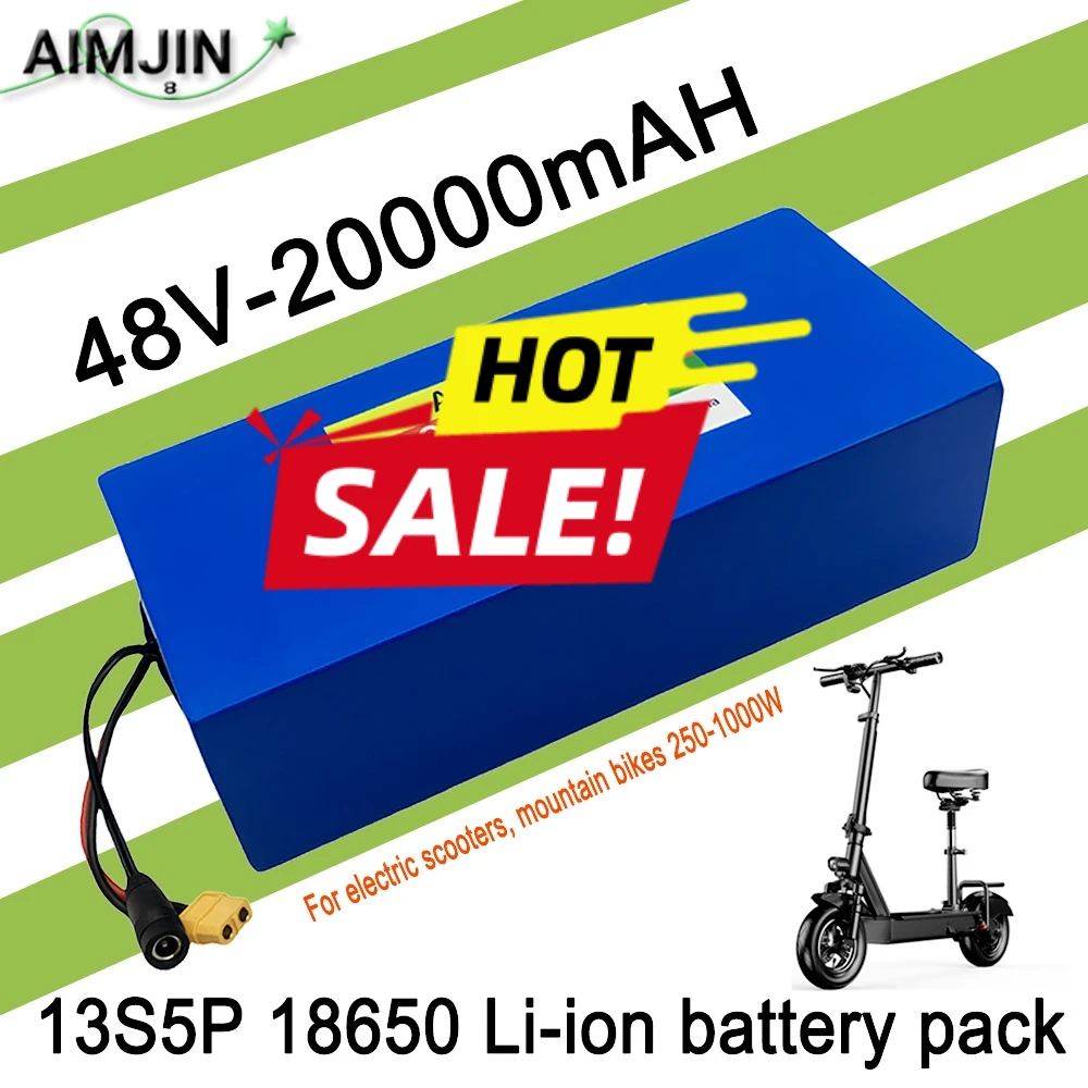 

48V 20Ah 100Ah 13S5P 18650 Li-ion Battery Pack High Power + Charger Compatible With Electric Scooter Mountain Bike 250-1000W