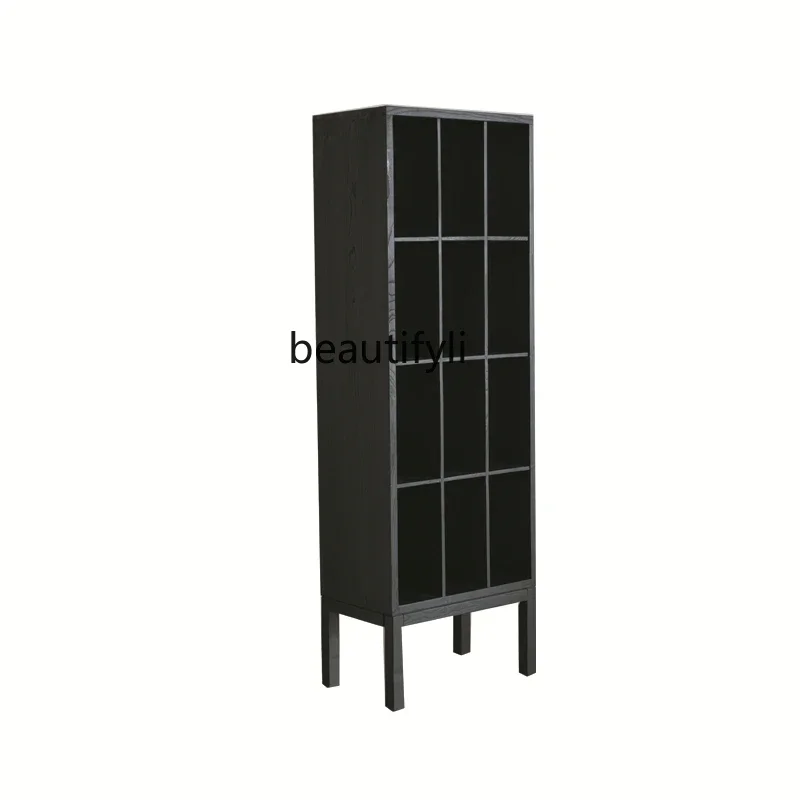 Solid Wood Bookcase Living Room Side Cabinet Multi-Grid Bookshelf Floor Standing Storage Cabinet Integrated Display Cabinet