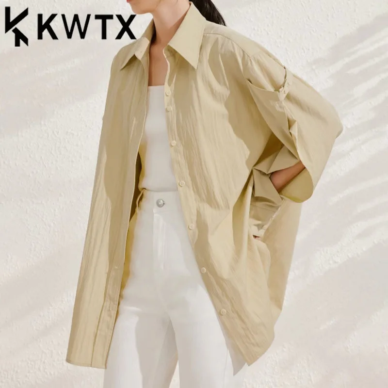 

KWTX Women's Designer Casual Fashionable See-Through Lapel Blouse Solid Color Elegant Luxury Spring Summer 2025 New High Quality