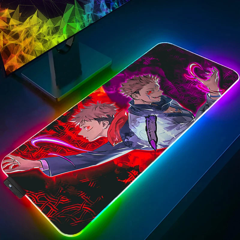 LED 마우스 패드 jujutsu Kaisen Sukuna 게이머 Decoracion 게이머 데스크 매트 RGB 마우스 패드 XXL 게임 액세서리 백라이트 키보드 매트