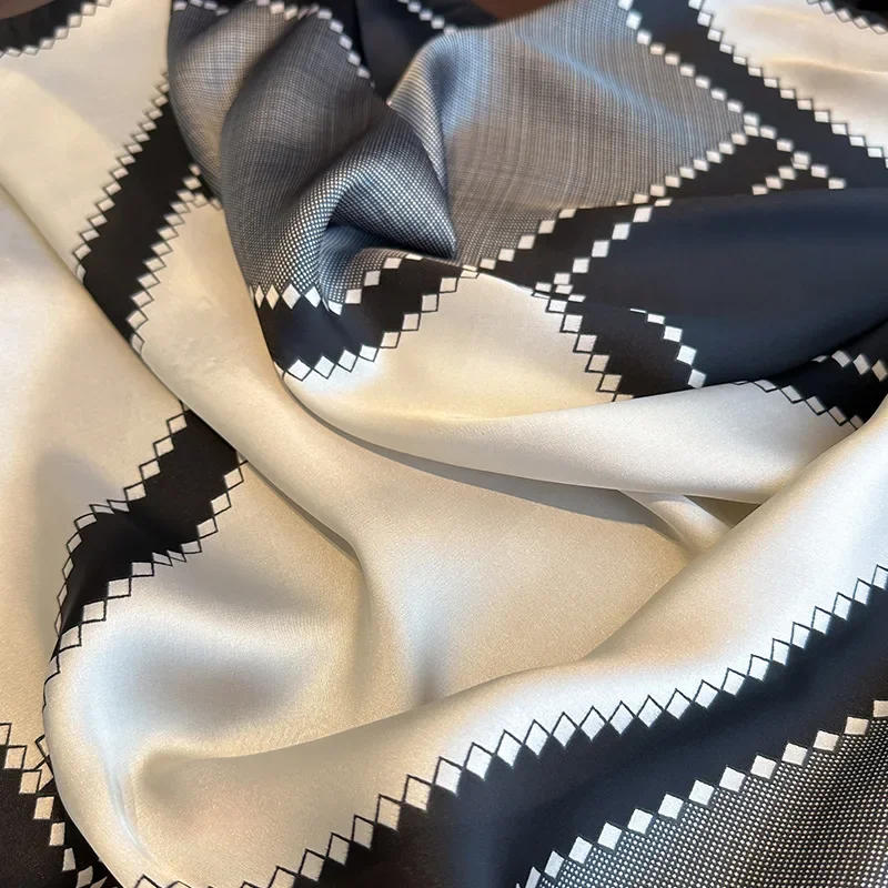 Women Silk Black white Simple Square Scarf Luxury Brand Female Beach Stoles Echarpe Satin Headband Shawl Wraps Decorat Bandana