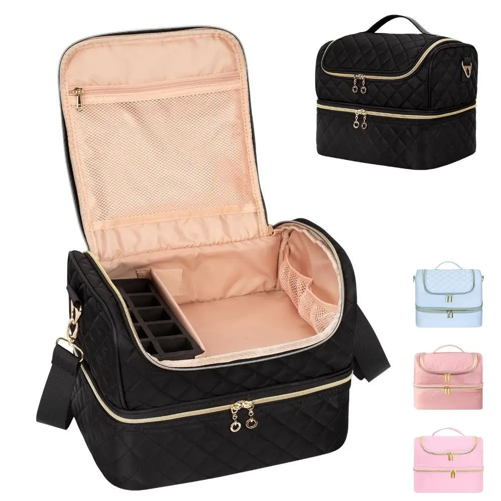 

Double Layer Nail Polish Organizer Bag Holds 60 Bottles Travel Case Nail Supplies Organizer Large Capacity Nail Tech Kit