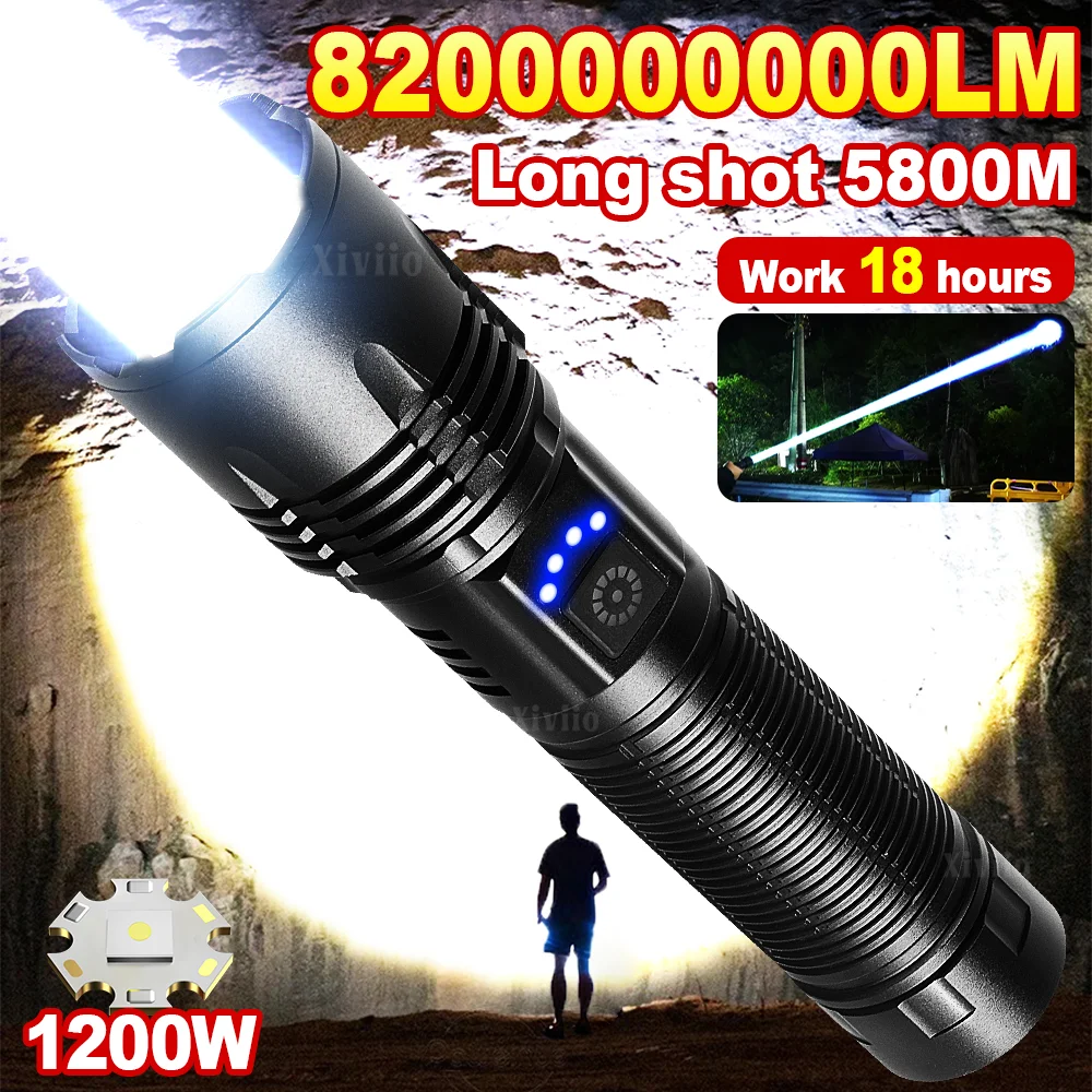 

1200W Ultra Bright White Laser LED Portable Flashlights USB Rechargeable Tactical Torch Light Fishing Outdoor Activities Lantern