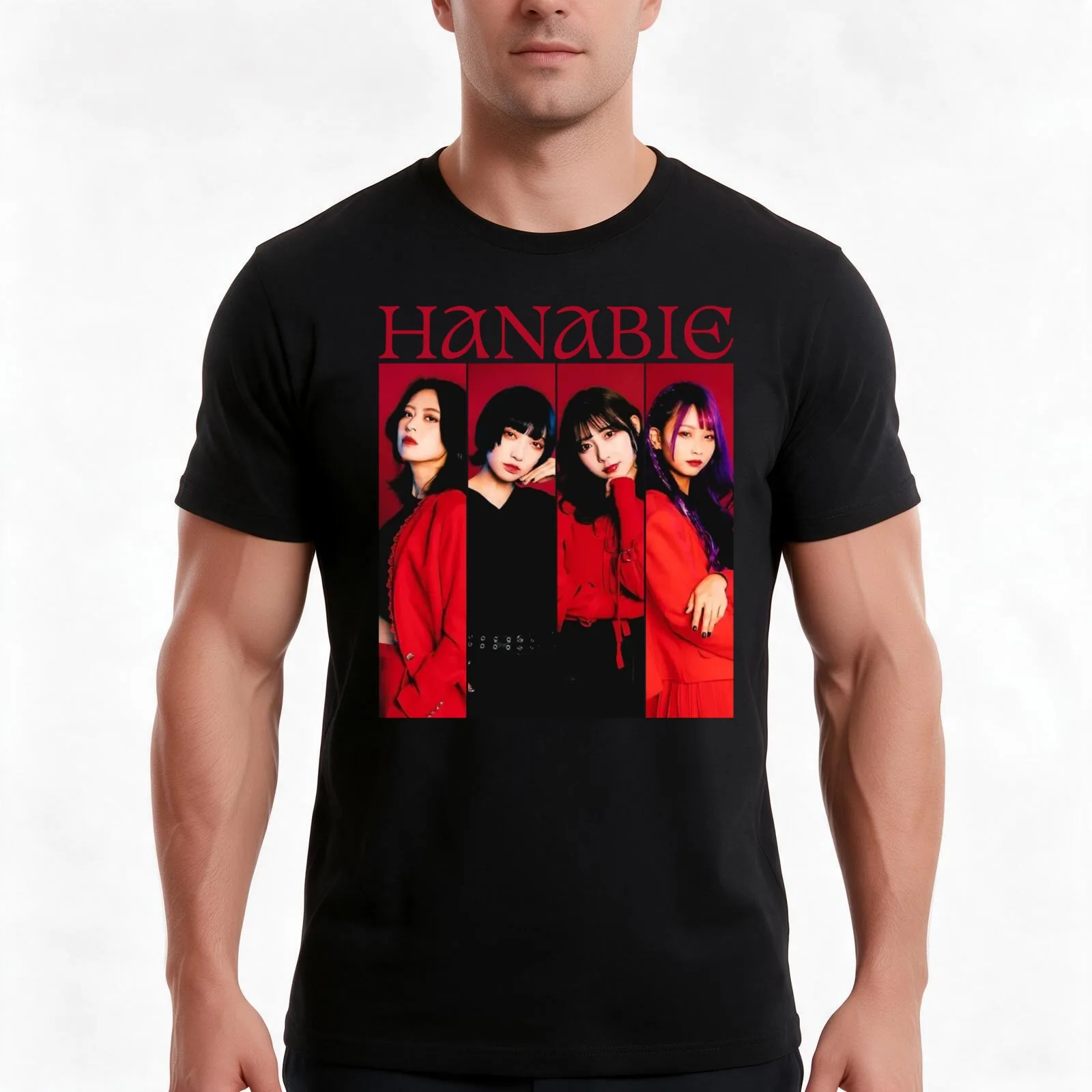 HANABIE BAND T-Shirt, Summer Casual Cotton Tee, Oversized Streetwear Tops, Vintage Graphic Print, Loose Fit Short Sleeve