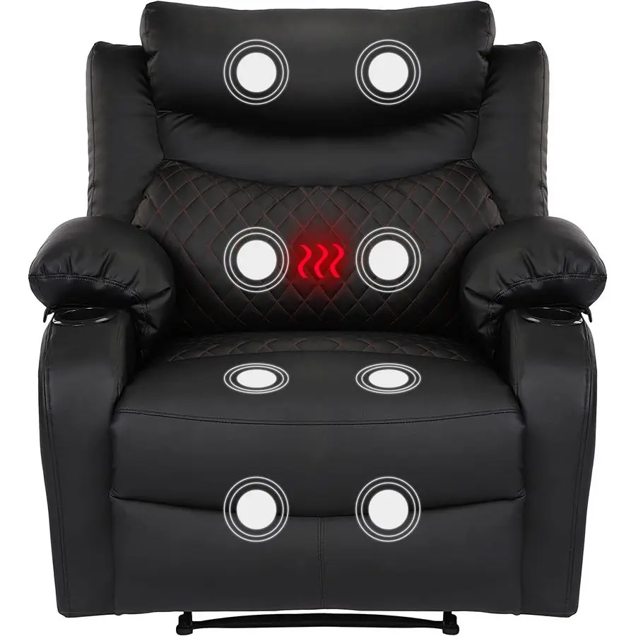 

Leather Massage Recliner Chair with Heat, Overstuffed Wide Seat Reclining Chair with Cup Holders for Adult, Heated Massaging